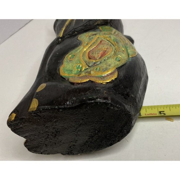 Hand Painted Carved Wooden Elephant Figurine Statue Rustic Hand Primitif Asian - Picture 9 of 13